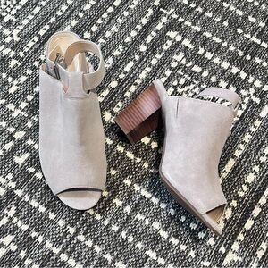 Vionic Taupe Suede Open-Toe Block Heel Sandals